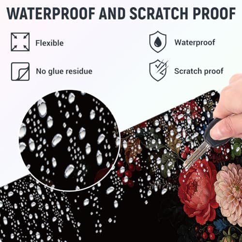 3Pcs Red Flowers Laptop Skin Sticker Plants Universal Removable Vinyl Stickers Fits for 12.1 13 14 15.6 16 Inch Waterproof Notebook Decal Cover Gift for Woman - color: Black and Light Pink