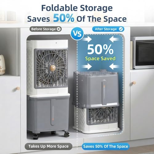 Upgraded Protable Evaporative Cooler 8.8 Gallon Cooler with Detachable Tank | Swamp Cooler with 120° Oscillation, 7-Hour Timer, Remote Control, Detachable Tank, Easy Clean for Bedroom Garage