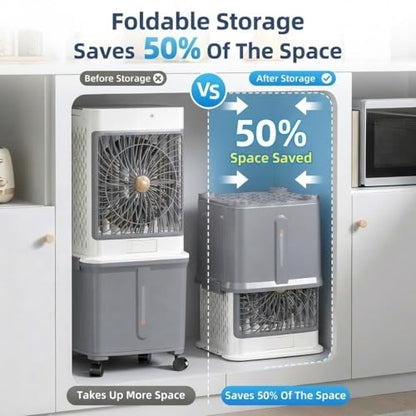 Upgraded Protable Evaporative Cooler 8.8 Gallon Cooler with Detachable Tank | Swamp Cooler with 120° Oscillation, 7-Hour Timer, Remote Control, Detachable Tank, Easy Clean for Bedroom Garage