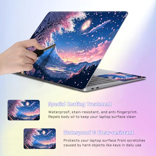 Universal Laptop Skin Sticker Decal, Compatible with MacBook HP Dell Lenovo 12"-15.6", Reusable Vinyl Notebook Cover 3PCS Set, High-Recognition Film-Japan's Fuji Mount Cherry Blossom - color: Japan's Fuji Mount Cherry Blossom