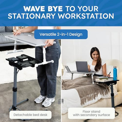 GoShark Lite 2-in-1 Laptop Bed Desk & TV Tray Table for Couch - Portable Foldable Stand with Adjustable Height & Angle for Work, Dining, Study - Detachable with Secondary Surface & Device Slots