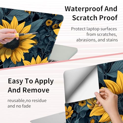 Laptop Skin Sticker 3-Piece Set,Sunflower Yellow Flowers | Trim-to-fit 3-piece vinyl set with one 15 x 10.6 in lid skin and two palm-rest decals for many 12-15.6 in laptops - color: Sunflower Yellow Flowers