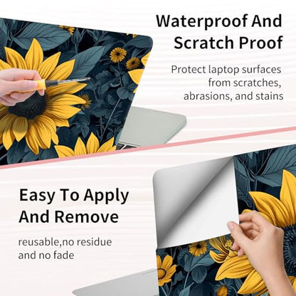 Laptop Skin Sticker 3-Piece Set,Sunflower Yellow Flowers | Trim-to-fit 3-piece vinyl set with one 15 x 10.6 in lid skin and two palm-rest decals for many 12-15.6 in laptops - color: Sunflower Yellow Flowers