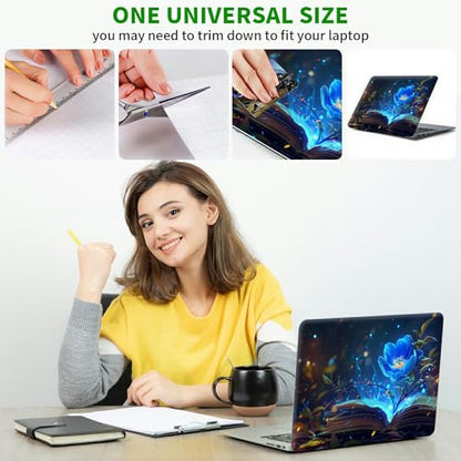 Laptop Skin Sticker Decal, Universal Protective Cover Fit 12 13 14 15.6 Inch Notebook, Reusable Water-Resistant Vinyl Decal w/ 2 Wrist Pads for Business Travel Office, Book Flower - color: Book Flower
