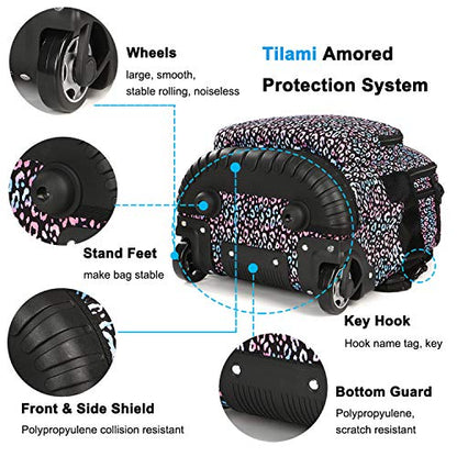 Tilami Rolling Backpack 18 inch Wheeled Laptop Backpack School College Student Travel Trip Boys and Girls (Colorful Leopard) - color: Colorful Leopard
