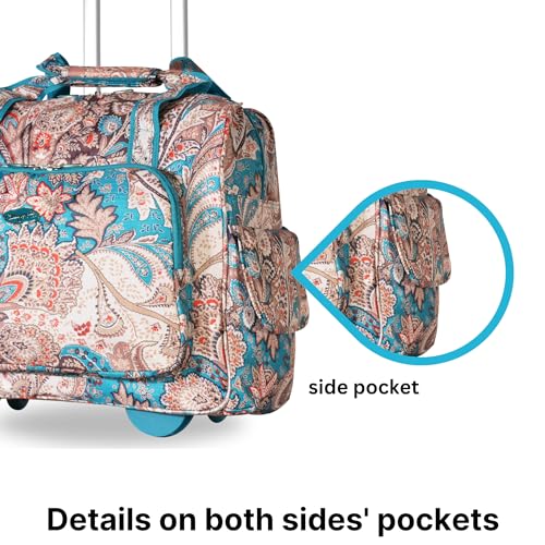 Olympia U.S.A. Deluxe Lightweight Rolling Overnighter Case Overnight Laptop Bag Weekender Travel Carry-On Suitcase Luggage with Wheels and Adjustable Push-Down Handle - color: Blue Paisley
