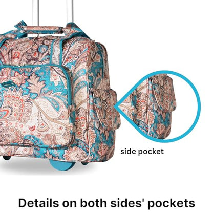Olympia U.S.A. Deluxe Lightweight Rolling Overnighter Case Overnight Laptop Bag Weekender Travel Carry-On Suitcase Luggage with Wheels and Adjustable Push-Down Handle - color: Blue Paisley