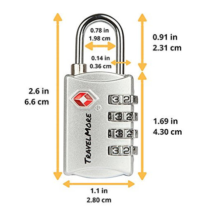 5 Pack TSA Luggage Locks with 4 Digit Combination – Heavy Duty Set Your Own Padlocks for Travel, Baggage, Suitcases & Backpacks - Silver - color: Silver, size: 5 Pack