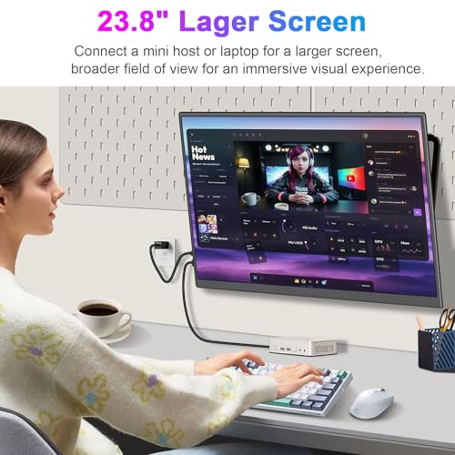 23.8" Large Screen Portable Monitor with Adjustable Kickstand,100HZ USB-C HDMI Gaming Monitor,100% SRGB FHD IPS/HDR Computer Screen Extender with 2 Speakers for Laptop PC MacBook Phone PS4/PS5