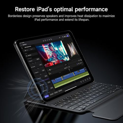 HOU Keyboard Case for iPad Air 11" M4/M3/M2, 5th/4th Gen & Pro 11" 1st/2nd/3rd/4th Generation, Ultra Slim Smart Folio,Full-Surface Touchpad,Stylus Holder, Lens Protection, Ideal for Work & Travel