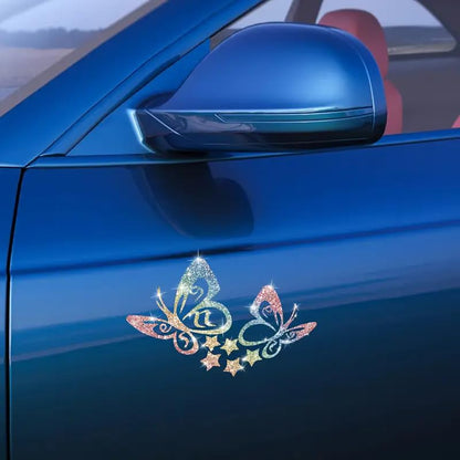 2pcs Sparkling Butterfly Star Sunflower Self-Adhesive PVC Rainbow Glittery Decal Sticker for Cars, Laptops, Trucks, Motorcycles Wall Window Luggage Scratch Cover Door Multi-Surface Decor Sticker
