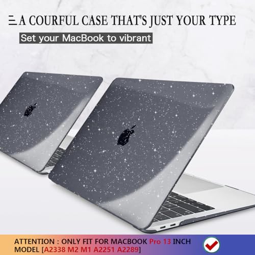 CISSOOK Black Glitter Case for MacBook Pro 13 Inch 2025-2020 Release Model A2338 A2251 A2289 with Touch Bar, Bling Hard Shell Cover Keyboard Skin for MacBook Pro 13 M1 M2 Sparkly | 4in1 Set Bling Hard Shell Cover Keyboard Skin for MacBook Pro 13 M1 M2 A23