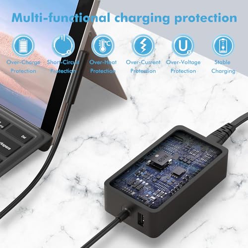 65W Surface Pro Laptop Charger Compatible with Microsoft Surface Pro 11 10 9 8 7 6 5 4 3 X Power Adapter,Surface Laptop 1 2 3,Compatible for Both Microsoft Surface Book Laptop,Works with 65W&44W&36W - color: BLACK2
