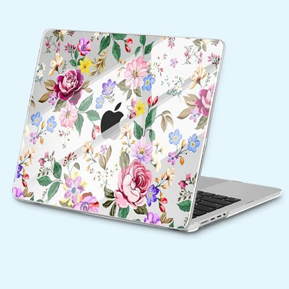 for New MacBook Pro 14 inch Case 2025 M5 2024 M4 2023 Release– Fashionable Lightweight Floral Design Transparent HD Clear Laptop Shell, with TPU Keyboard Cover & OTG Adapters, Flowers - color: Flowers