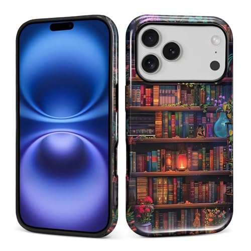 CARLOCA Case for iPhone 17 Pro,Colorful Book Wall Flowers Design Hybrid Dual Protection Soft TPU Hard PC Shockproof Anti Scratch Men & Women Stylish Protective Phone Case - color: Colorful book wall flowers, size: iPhone 17 Pro