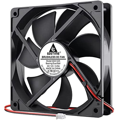 GDSTIME 120mm x 25mm 12V 2Pin Computer Case Cooling Fan Dual Ball Bearing | for Ice Maker, Wine Cooler, Power Supply, RV Fridge, Quartz Heater - 2500 RPM, 120x120x25mm, 12 Volt DC Brushless PC Fans - size: 120x25mm