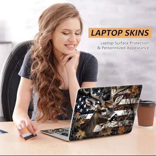 Laptop Skin Sticker for 12.1”-15.6“ Laptops (Fits 13”, 13.3”, 14”, 15”, 15.4”) | Protective Universal Reusable Vinyl Art Decal Cover | Waterproof & Scratch-Resistant- Deer America Flag Camouflage - color: Deer America Flag Camouflage