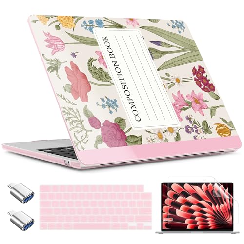 TWOLSKOO for MacBook Air 13 inch Case M5 2026 M4 2025 M3 M2 2024-2022 A3449 A3240 A3113 A2681, Plastic Hard Shell & Keyboard Cover & Type C for MacBook Air 13.6 inch Case, Pink Compostion Book - color: Pink Compostion Book
