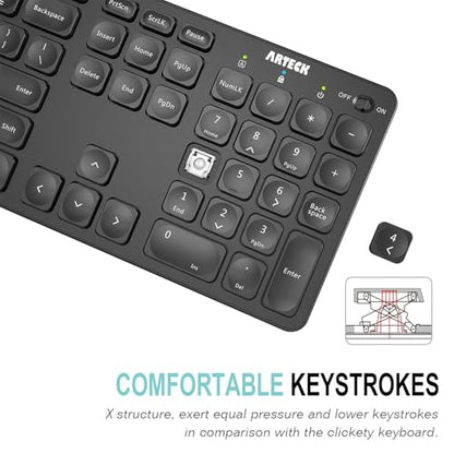 Arteck 2.4G Wireless Keyboard Ultra Slim Full Size Keyboard with Numeric Keypad and Media Hotkey for Computer/Desktop/PC/Laptop/Surface/Smart TV and Windows 10/8/ 7 Built-in Rechargeable Battery