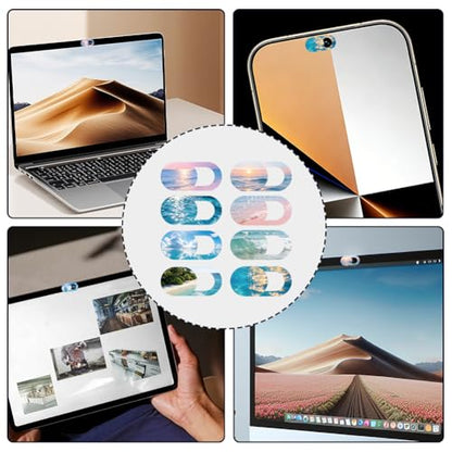 8Pcs 8 Styles Phone Front Camera Cover Slide Seascape 0.03 Inch Ultra Thin Webcam Cover for Mini PC Desktop Computer Tablet Notebook Plastic Durable Privacy Protectors for Home Office Use - color: Beach View