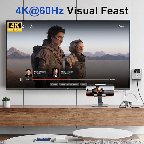 USB-C and Lightning to HDMI Adapter for iPhone to TV, 4K@60Hz MFi Certified Lightning to Digital AV Adapter with 100W Charging Port for iPhone 17/16/15/iPad/MacBook to TV/Monitor/Projector