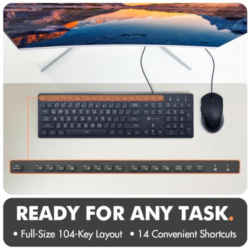 X9 Wired Keyboard and Mouse Combo - Large Print Backlit Keyboard and Mouse for Elderly, Low Vision, Visually Impaired - 7 LED Light Up Color, Lighted Large Letters for Laptop PC Computer USB