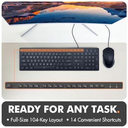 X9 Wired Keyboard and Mouse Combo - Large Print Backlit Keyboard and Mouse for Elderly, Low Vision, Visually Impaired - 7 LED Light Up Color, Lighted Large Letters for Laptop PC Computer USB