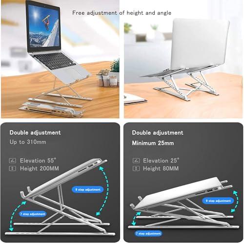 Laptop Stand for Desk, Adjustable Computer Riser with Dual Layer, Portable Foldable Aluminum Notebook Stand Holder Compatible with 13.3-17.3 inch MacBook Dell HP Lenovo, Silver - color: Double layer-Silver