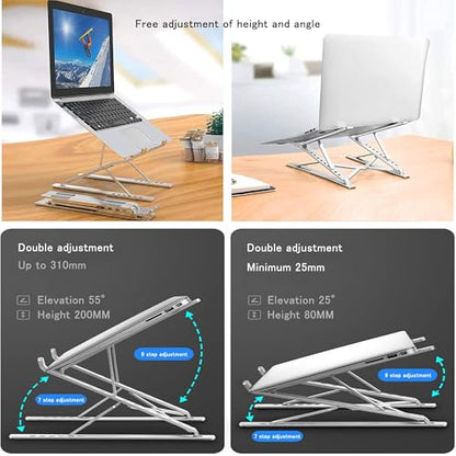 Laptop Stand for Desk, Adjustable Computer Riser with Dual Layer, Portable Foldable Aluminum Notebook Stand Holder Compatible with 13.3-17.3 inch MacBook Dell HP Lenovo, Silver - color: Double layer-Silver