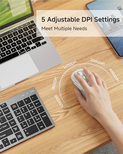 EWEAND Wireless Mouse, Dual-Mode 2.4 G/Bluetooth Mouse with 5 Adjustable DPI Levels up to 4000, Rechargeable Silent Computer Mouse for Laptop, MacBook, PC, Chromebook for Small&Medium Hands-White - color: White