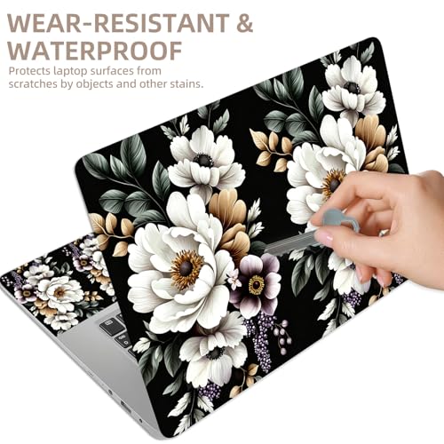 Universal Laptop Skin Sticker for 12/13/14/15.6 Inch Laptops, Reusable Vinyl Laptop Decal Cover, Waterproof Scratch Resistant Notebook Skin with 2 Wrist Pads,Watercolor White Roses - color: Watercolor White Roses