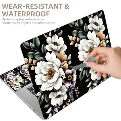 Universal Laptop Skin Sticker for 12/13/14/15.6 Inch Laptops, Reusable Vinyl Laptop Decal Cover, Waterproof Scratch Resistant Notebook Skin with 2 Wrist Pads,Watercolor White Roses - color: Watercolor White Roses