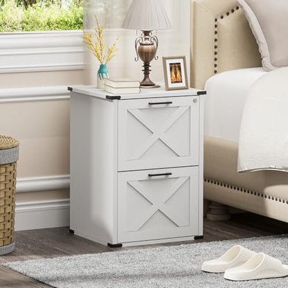 Onelike Small Wood File Cabinet with Charging Station and Lock, 2 Drawers | Built-in 2 AC, USB & Type-C; 1 lock secures 2 drawers; Nightstand, Printer stand and Mobile under-desk cabinet; White - style: 2 Drawers