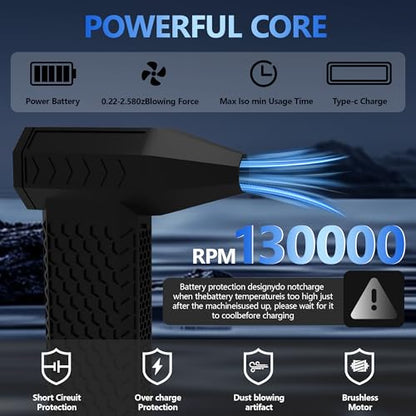 Ultra Powerful Compressed Air Duster - Electric Blower with 3-Speed Wind, Fast Charging, 130000RPM Motor - Ideal for Computers, Keyboards, Cars, and Home Cleaning