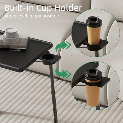Adjustable TV Tray Table for Breakfast & Dinner - Black Folding Couch Desk with Cup Holder, Portable Eating Tray for Sofa, Bed, Living Room - 6 Height & 3 Angle Adjustments