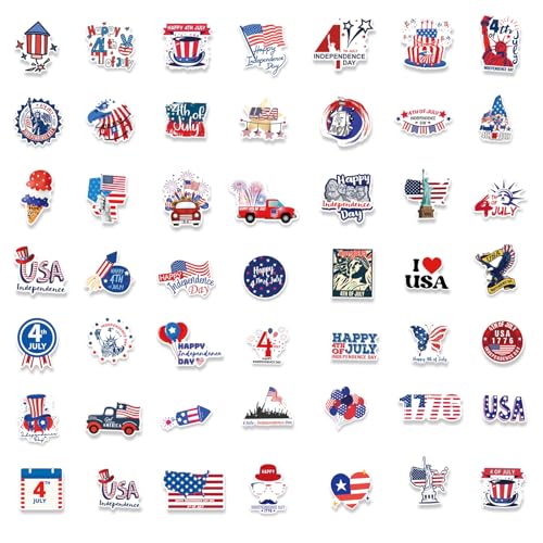 100 PCS 4th of July Stickers, Patriotic Stickers for Decorations, USA Waterproof Vinyl Stickers for Water Bottles, Laptop, Phone, Tablet, Guitar, Bike, Car - style: 4th of July