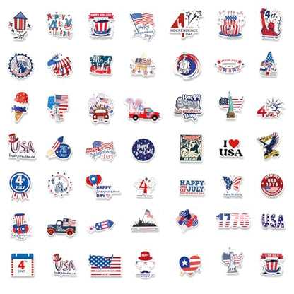 100 PCS 4th of July Stickers, Patriotic Stickers for Decorations, USA Waterproof Vinyl Stickers for Water Bottles, Laptop, Phone, Tablet, Guitar, Bike, Car - style: 4th of July