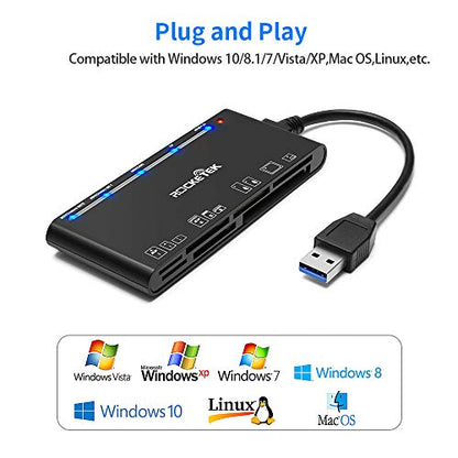USB3.0 Multi-Card Reader, SD/TF/CF/Micro SD/XD/MS 7 in 1 Fast 5Gbps Memory Card Reader/Writer/Hub for SD SDXC SDHC CF CFI TF Micro SD Micro SDXC Micro SDHC MS MMC UHS-I Cards,for Windows/Linux/Mac OS - color: Black
