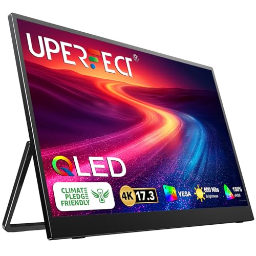 UPERFECT 17.3'' 4K Portable Monitor QLED, 600 Nits 150% sRGB 3840*2160 UHD | Dual Speakers Eye Care Travel Monitor, 2 Fully Functional Type-C Port & MINI HDMI for Laptop PC Phone, VESA & Stand - size: 17.3"