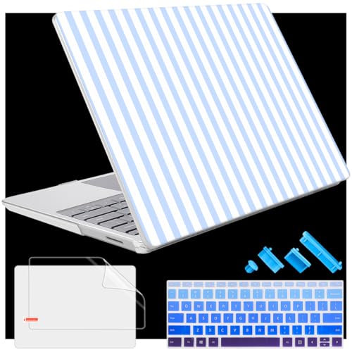 Case for Surface Laptop 5/4/3 13.5", Blue & White Stripes | Hard Shell Case with Keyboard Cover & Screen Protector. Fits Surface Laptop 5/4/3 13.5" Metal Palm Rest Models 1951/1868. - color: Blue & White Stripes