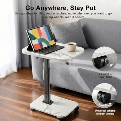 C Table End Table Adjustable Height, Rolling TV Tray Table for Small Spaces 180° Flip-Over Panel & 360° Swivel Casters,C Shaped Side Tables for Couch for Living Room/Bedroom/Bed/Sofa/Chair/Snack-White - color: White