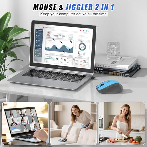 Wireless Bluetooth Mouse for iPad Pro MacBook, Ergonomic Rechargeable Mice with Jiggler Mode, 2-Mode Bluetooth 5.2/3.0 & 2.4G USB-A/USB-C Receiver, Silent Optical Mouse for Mac PC Laptop, Blue - color: Bluetooth Wireless Mouse (Blue)