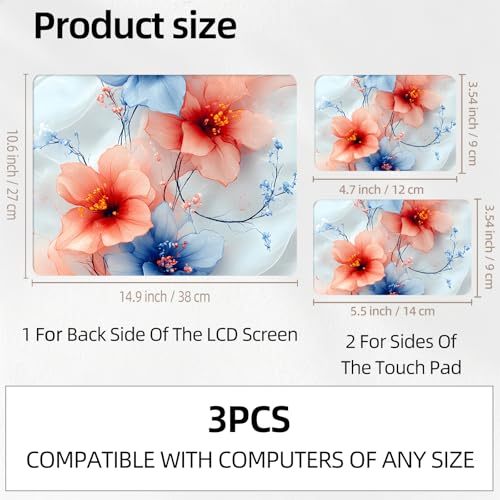 Elegant Blue and Pink Hibiscus Floral Universal Laptop Skin Sticker 3PCS,Protective Decal Trim-to-Fit 11.6" 13.3" 14" 15.6" Laptop Vinyl Cover,Removable Anti-Scratch Computer Decal Protector - color: Elegant Blue and Pink Hibiscus Floral