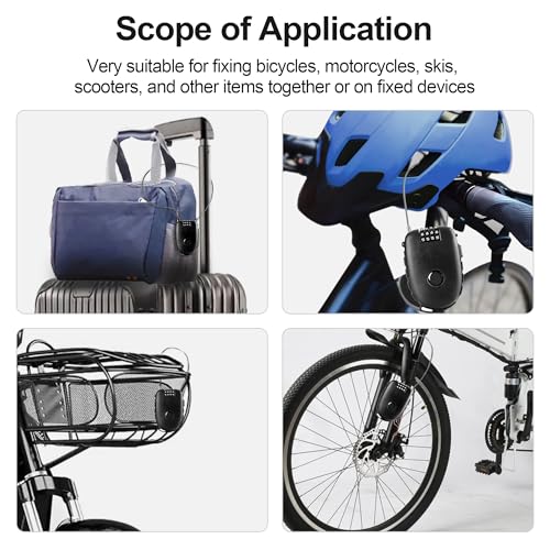 JAGASOL Motorcycle Helmet Lock, 4 Digit Combination 27.5 Inch Retractable Cable Lock for Snowboard, Bike Luggage Backpack Scooter Suitcase Ski, Small Multi-Function Secure Lock for Travel, Black - color: Black