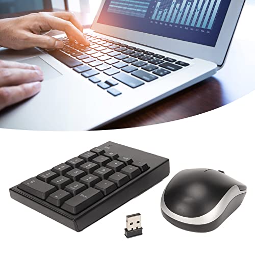 Numeric Keypad Mouse Combo, 2.4GHz Wireless Number Pad and Mouse ABS Material 22 Keys Ultra Slim USB Numeric Keypad and Mouse Combo for Laptop Desktop, PC, Pro,Notebook (Black)