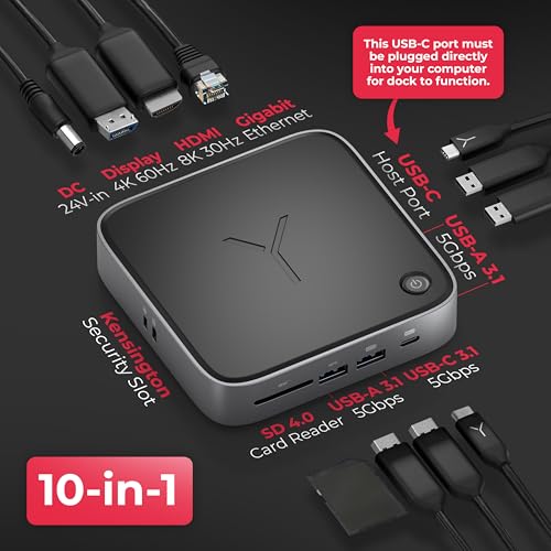Brydge Stone CORE Powered Charging Docking Station – 10 Ports, 100W PD, Dual Monitor Docking Station, 4K60Hz, 8K HDMI, SD 4.0, USB-A & USB-C, Ethernet – Windows & MacOS Compatible Laptop