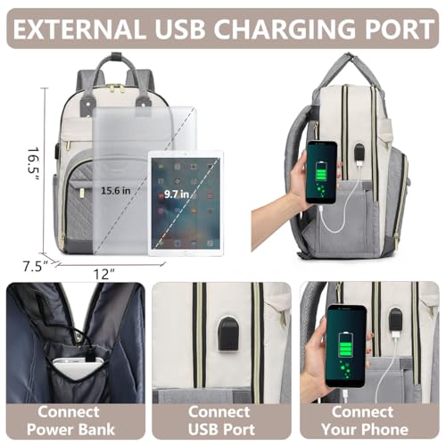 Laptop Backpack Women Work Bag - Travel Backpack Purse with USB Charger 15.6 Inch Nurse Bag College Teacher Business Backpack Waterproof Laptop Bag Beige Grey - color: 6-beige Grey, size: 15.6 Inch