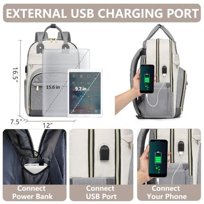 Laptop Backpack Women Work Bag - Travel Backpack Purse with USB Charger 15.6 Inch Nurse Bag College Teacher Business Backpack Waterproof Laptop Bag Beige Grey - color: 6-beige Grey, size: 15.6 Inch