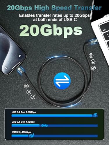 USB C 3.2 Gen 2x2 Video Cable for Monitor - 12FT / 3.7M | 8K@60Hz/4K@120Hz, 100W PD Fast Charging, 20Gbps Data Transfer, Compatible with iPhone 17/16/15, MacBooks, iPad, Carplay - size: 12FT