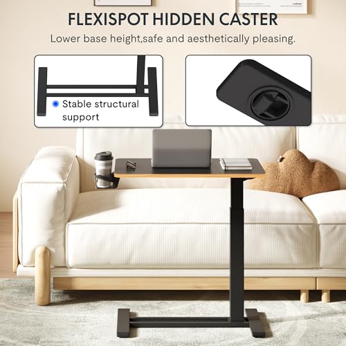 FLEXISPOT H7 Adjustable Overbed Bedside Table with Wheels Pneumatic Mobile Standing Desk Laptop Desk Rolling Computer Cart Movable Overbed Tables Hospital Home Use(27.6" W x 15.7" D, Black Maple) - color: Black Maple, size: Small